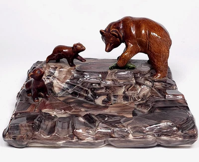 Cenicero de cerámica vintage Grizzly Bears pescado grande 10" aspecto mármol cigarro MCM decoración Foto 1 de 4