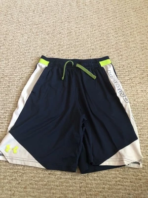 UNDER ARMOUR HEAT GEAR ATHLETIC SHORTS BLUE/WHITE/GREEN YOUTH LARGE - Image 1 of 3