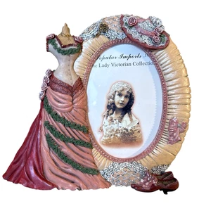 Vintage 1999 Popular Imports 3D rosa handbemalter viktorianischer ovaler Bilderrahmen Dame - Bild 1 von 12