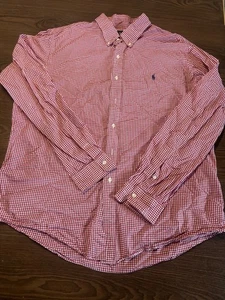 Polo Ralph Lauren Shirt 2XL XXL Mens Red Gingham Check Slim Fit Long Sleeve - Picture 1 of 4