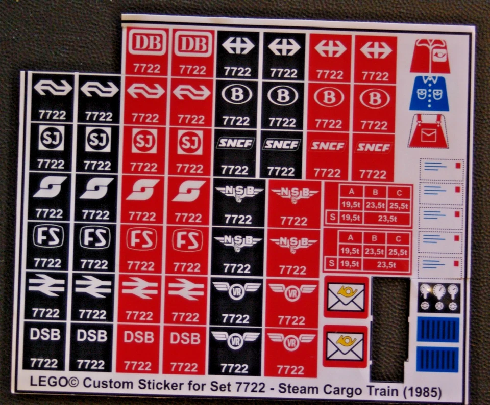 Lego Sticker Sheet 7722 Train Steam Cargo Battery 1985 incomplete.  stickers - Image 1 of 1
