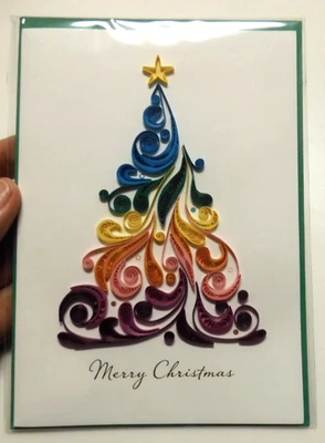 1 Papyrus Card High Quality Christmas Quilled Tree Rainbow Colors Frameable
