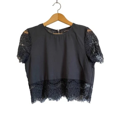 Revolve Mink Pink black short sleeve lace top cropped lightweight Size S - Image 1 of 4