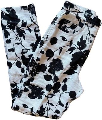 Peter Nygard 100% Linen High Rise Slacks Black White Floral Pants Sz 8 Straight - Image 1 of 4