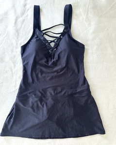 Nautica Damen Medium Badeanzug Schwimmkleid dunkelblau Taschen Einteiler Schnürung - Bild 1 von 8