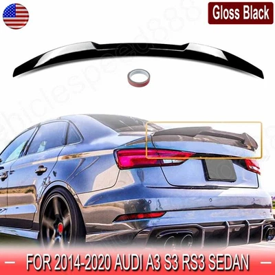 V STYLE GLOSS BLACK REAR TRUNK SPOILER WING FOR AUDI A3 8V S3 RS3 2014-21 SEDAN Foto 1 de 4