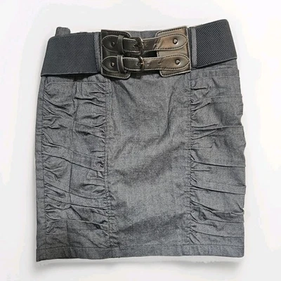 Papaya 灰色褶皱 M 码迷你裙带双扣腰带 Y2K 朋克哥特城 — 第 1/4 张图片