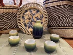 Koransha vintage Japanese sake set 5 cups, one tokuri with serving plater - Picture 1 of 4