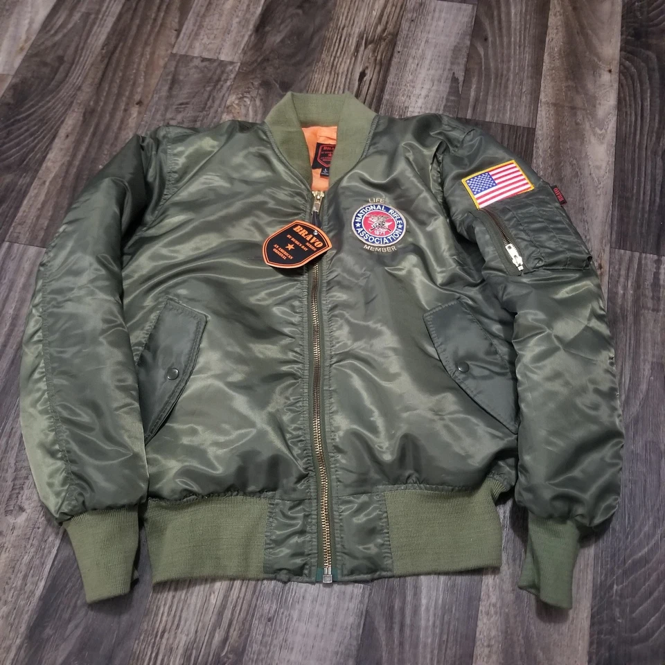 Chaqueta de bombardero de vuelo verde Bravo Series By Burks Bay NRA talla grande nueva con etiquetas para hombre Foto 1 de 4