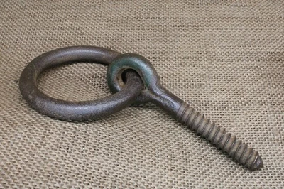 "Antiguo poste de enganche de corbata de caballo 3"" anillo lag tornillo herrero hierro forjado soldado" Foto 1 de 4