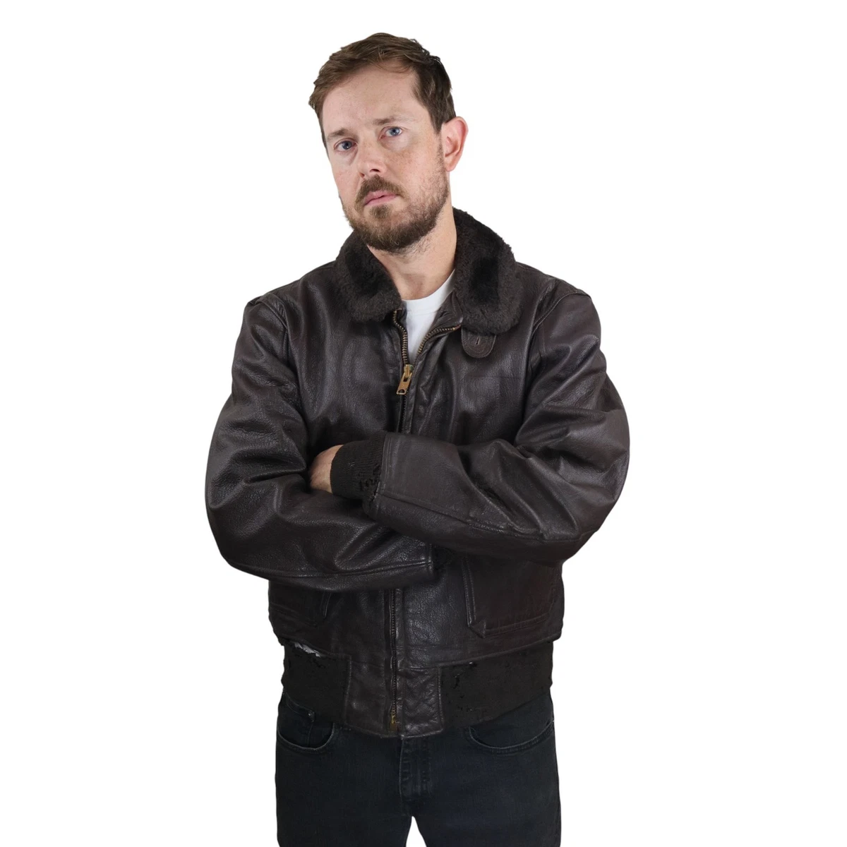 Military Leather Flight Jacket In Vintage Outerwear Coats