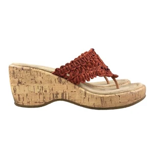 Mudd Y2K Women's Size 6.5-7* Orange Open Toe Cork Wedge Platform Slip On Sandals - Picture 1 of 13