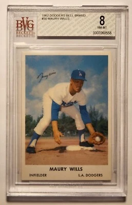 1962 年贝尔品牌道奇队 #30 Maury Wills BVG 8 NM-MT 极为罕见免运费 — 第 1/2 张图片