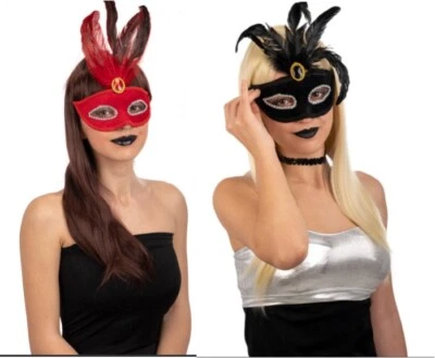 Máscara de Damas Máscara Terciopelo Majestad Máscara Regal con Plumas Clásico Veneciano Foto 1 de 4