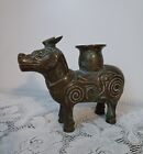 Antique Bronze Foo Dog Candle Holder / Incense Burner Heavy