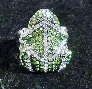 Joan Boyce Green Crystal Silvertone Pave "Frog" Ring Size 5 NWT