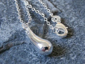 Impresionante Collar Colgante Lágrima de Plata Esterlina Cadena Disfraz Joyería WN024 - Imagen 1 de 3