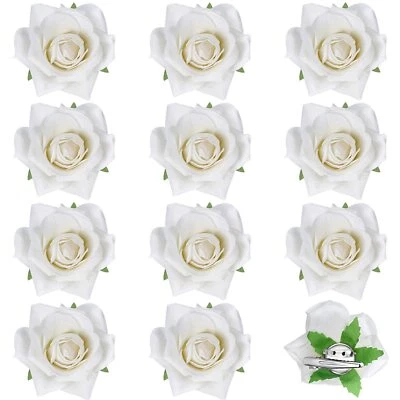 Paquete de 12 broches florales horquilla flor pinza de pelo rosa blanca de 2,8 pulgadas fiesta Foto 1 de 4