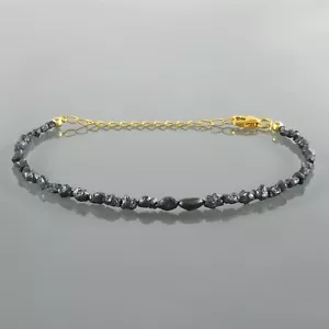 Handgemacht Grobem Schwarzer Diamant Perlen Armband Natur 2-3mm Nuggets Kette - Bild 1 von 6