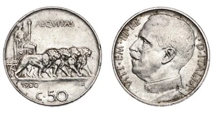 ITALIA Vittorio Emanuele III 50 Centesimi 1920 Leoni - Contorno liscio - Picture 1 of 1
