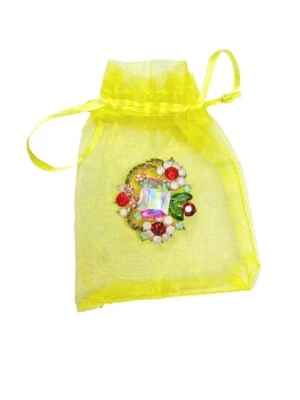 Broche prendedor AB multicolor acrílico pedrería 1,5" de alto tono dorado racimo flores Foto 1 de 3