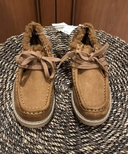 Gap Kids Boys Brown Cognac Suede Moc Boots Lace- Up Fir Lined Top Size 13 - Bild 1 von 16