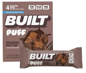 BUILT Puff Protein Bar, Brownie Batter, 17g Protein, Collagen, 140 calories, 4 c - Picture 1 of 7