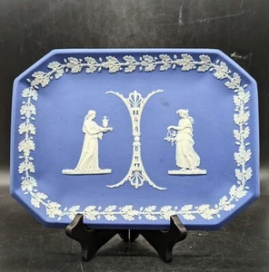 Bandeja tocador vintage Wedgwood azul jaspe 10,5" Inglaterra - Imagen 1 de 8