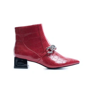 VHNY Women's Red Chain Block Heels | Red Scarlet Crocodile Boots Size 9 *NEW* - Picture 1 of 8