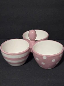 PAMPERED CHEF Breast Cancer Awareness Collectible Pink Ceramic 3-bowl Condiment - Picture 1 of 9