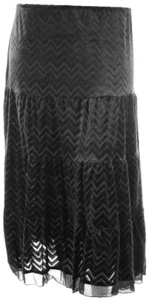 4 Tier Black Zig Zag Chevron Velvet Skirt Chiffon Edge Hem Trim Pull On Womens - Picture 1 of 2