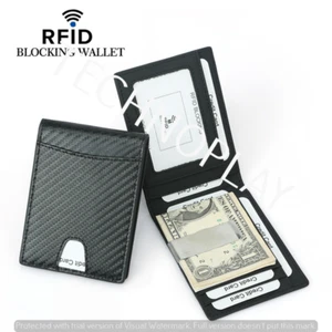 Mens Wallets Carbon Fiber RFID Blocking Money Clip Card Holder Black - Picture 1 of 8