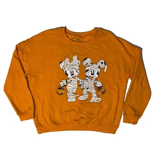 Disney Mickey & Minnie Mouse Halloween Sweatshirt - L Orange Women's - Picture 1 of 4