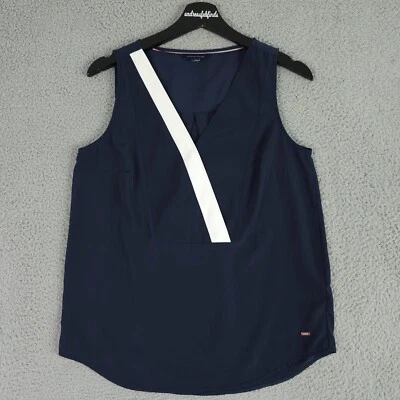 Tommy Hilfiger 衬衫女式 XS 蓝色 V 领无袖衬衫褶背背心 — 第 1/4 张图片
