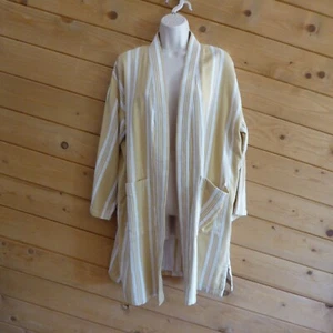 Eileen Fisher Cream Beige Stripe Organic Cotton Kimono Wrap Long Jacket New M - Picture 1 of 13