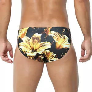 Men Swim Briefs Swimwear Sexy Elastic Low Rise Trunks Drawstring Swimsuit - Picture 1 of 27