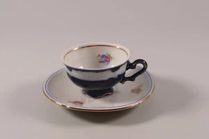 A. Frank Porzellanmalerei  Sammeltasse Mokkatasse Kobaltblau Blumen - Bild 1 von 8