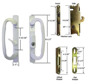 Sliding Glass Patio Door Handle Kit Mortise Lock and Keepers, B-Position, White - Picture 1 of 1