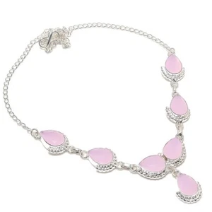 Pink Rose Quartz Gemstone 925 Sterling Silver Handmade Necklace Size 17-18" - Picture 1 of 1