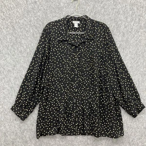 Catherines 2X Button Front Shirt Womens Plus 22/24W Black Tan Pintucks - Picture 1 of 7