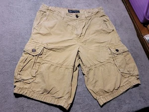 American Eagle Longboard Cargo Shorts Mens 32 x 11 Khaki Tan Ripstop Baggy - Picture 1 of 8