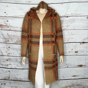 Joseph A. Damen-Strickjacke Größe 2X hellbraun kariert vorne offen Staubtuch mit Kapuze neu mit Etikett - Bild 1 von 5