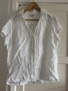 Next White 100% Linen Blouse Top 14-16 embroidered Boho Simple Summer - Picture 1 of 7