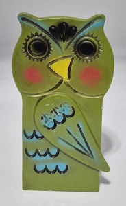 VTG Ceramic Owl Piggy Bank Japan Green Coin MCM Figurine Fall Decor - Picture 1 of 9