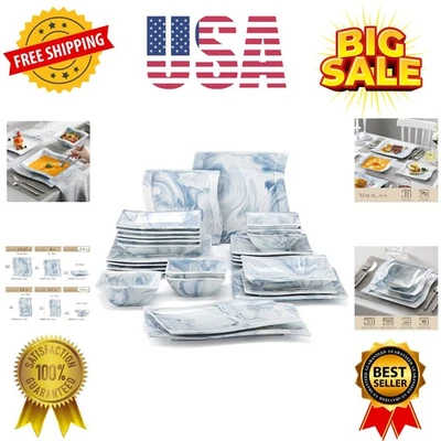 Juegos de platos y cuencos, juegos de vajilla azul de 26 piezas para 6, cena de porcelana... Foto 1 de 4