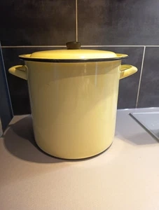 Grand ancien faitout marmite vintage émaillé  jaune - Picture 1 of 9