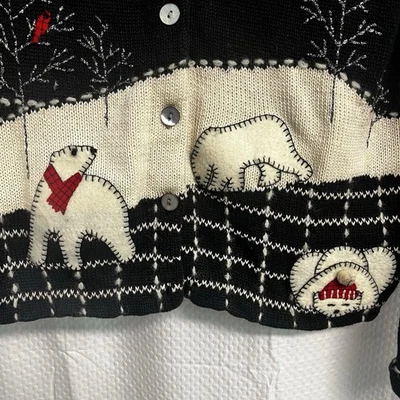 Susan Bristol Vtg Christmas Black &White Polar Bear Sweater Small Holiday - Image 1 of 4
