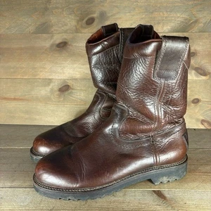 hs trask Hombre Talla 9 Zapatos Marrón Cuero Pull On Botas de Trabajo - Imagen 1 de 9