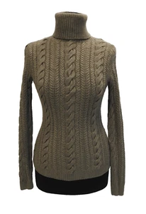 Ralph Lauren 100% Cashmere Cable Knit Turtleneck Sweater Taupe Brown XS S - Picture 1 of 22