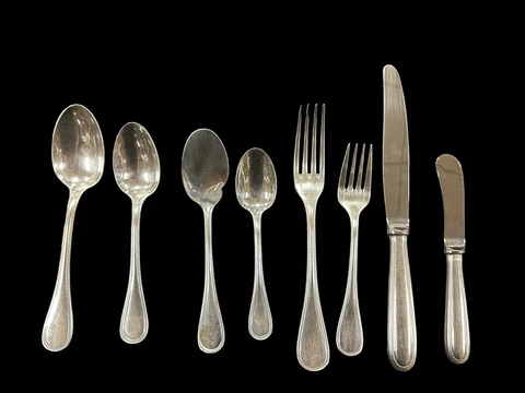 Christofle "Perles" Sterling Silver Flatware for 12 (8pc place setting) Cover